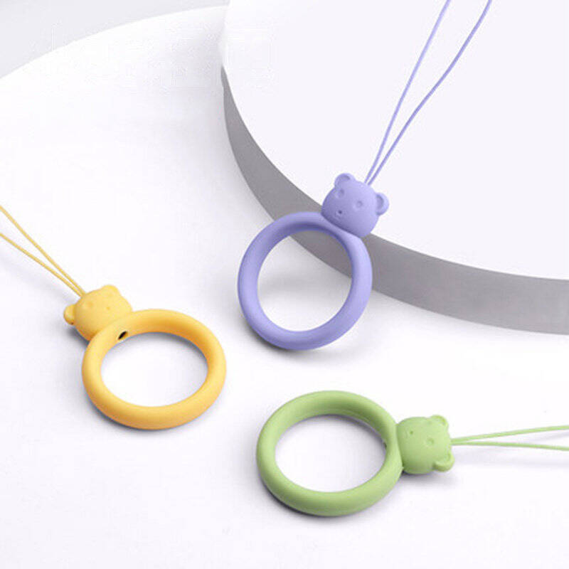 A SILICONE LANYARD FOR A PHONE BEAR RING ON A FINGER ORANGE