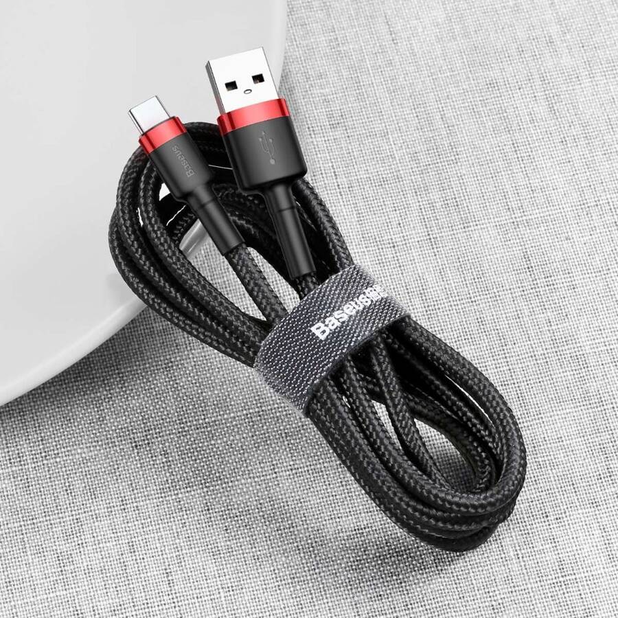 BASEUS CAFULE CABLE DURABLE NYLON CORD USB / USB-C QC3.0 2A 2M BLACK-RED (CATKLF-C91)