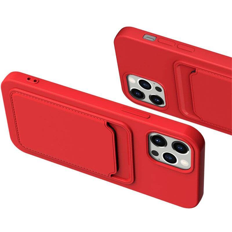 CARD CASE SILICONE WALLET CASE WITH CARD HOLDER DOCUMENTS FOR XIAOMI REDMI NOTE 10 / REDMI NOTE 10S RED