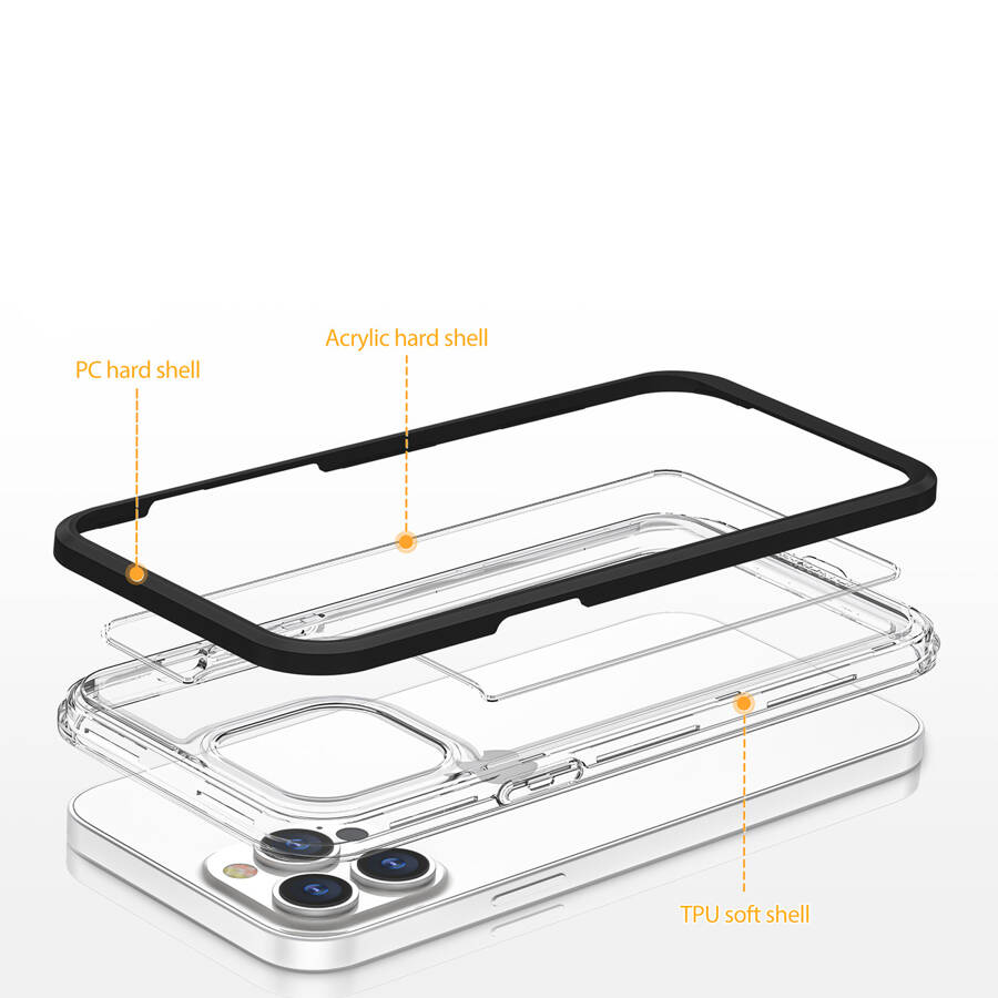 CLEAR 3IN1 CASE FOR IPHONE 14 SILICONE COVER WITH FRAME BLACK