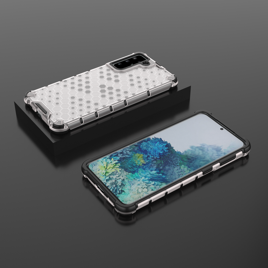 HONEYCOMB CASE ARMOR COVER WITH TPU BUMPER FOR SAMSUNG GALAXY S21+ 5G (S21 PLUS 5G) TRANSPARENT