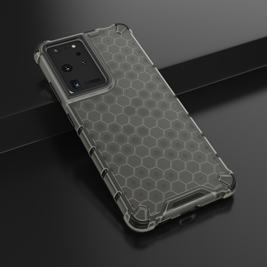 HONEYCOMB CASE ARMOR COVER WITH TPU BUMPER FOR SAMSUNG GALAXY S21 ULTRA 5G BLACK