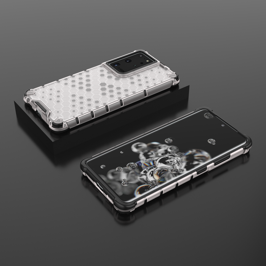 HONEYCOMB CASE ARMOR COVER WITH TPU BUMPER FOR SAMSUNG GALAXY S21 ULTRA 5G TRANSPARENT