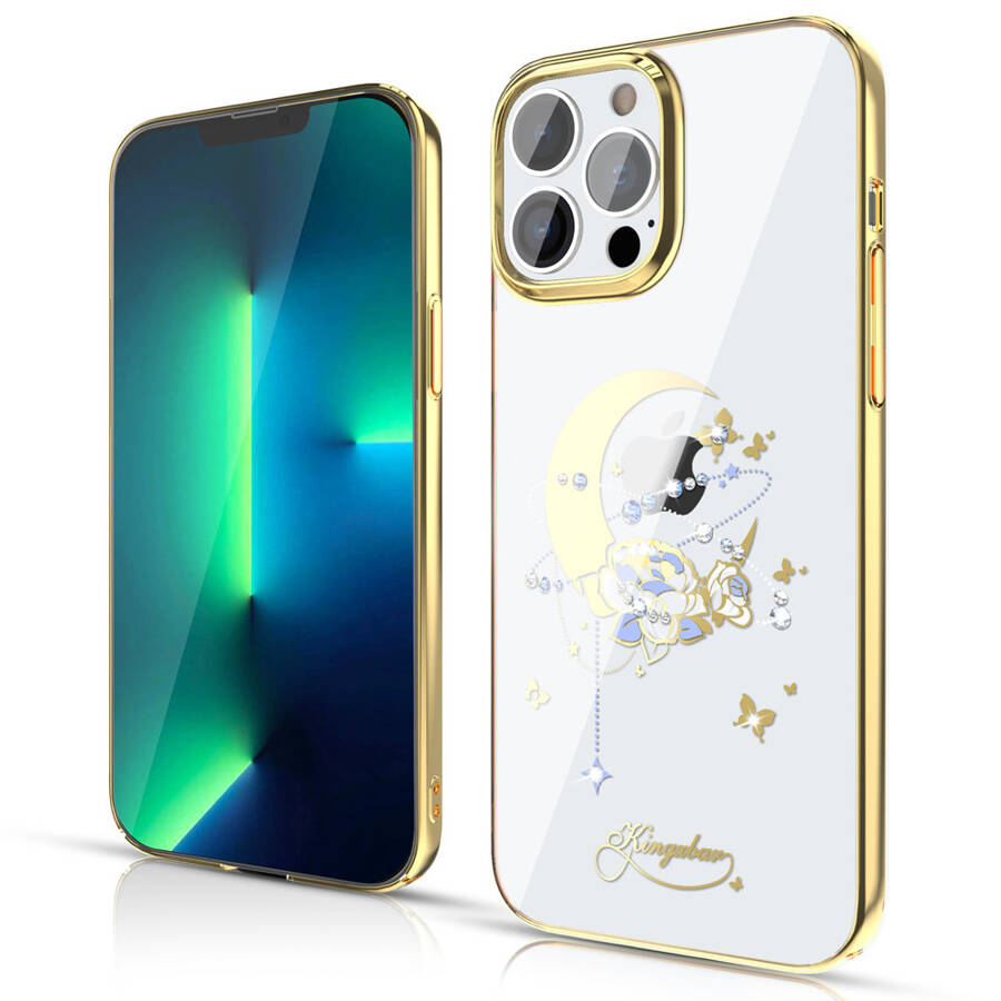 KINGXBAR MOON SERIES LUXURY CASE WITH SWAROVSKI CRYSTALS FOR IPHONE 13 PRO GOLD (FLOWER)