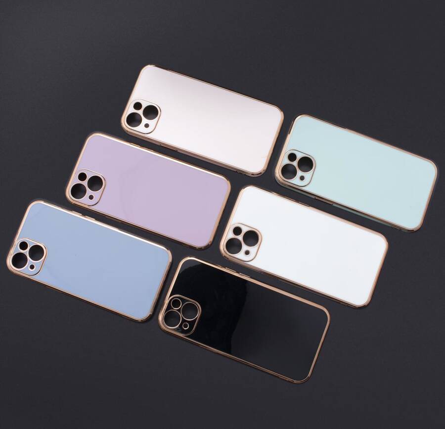 LIGHTING COLOR CASE FOR IPHONE 12 PRO MAX PINK GEL COVER WITH GOLD FRAME