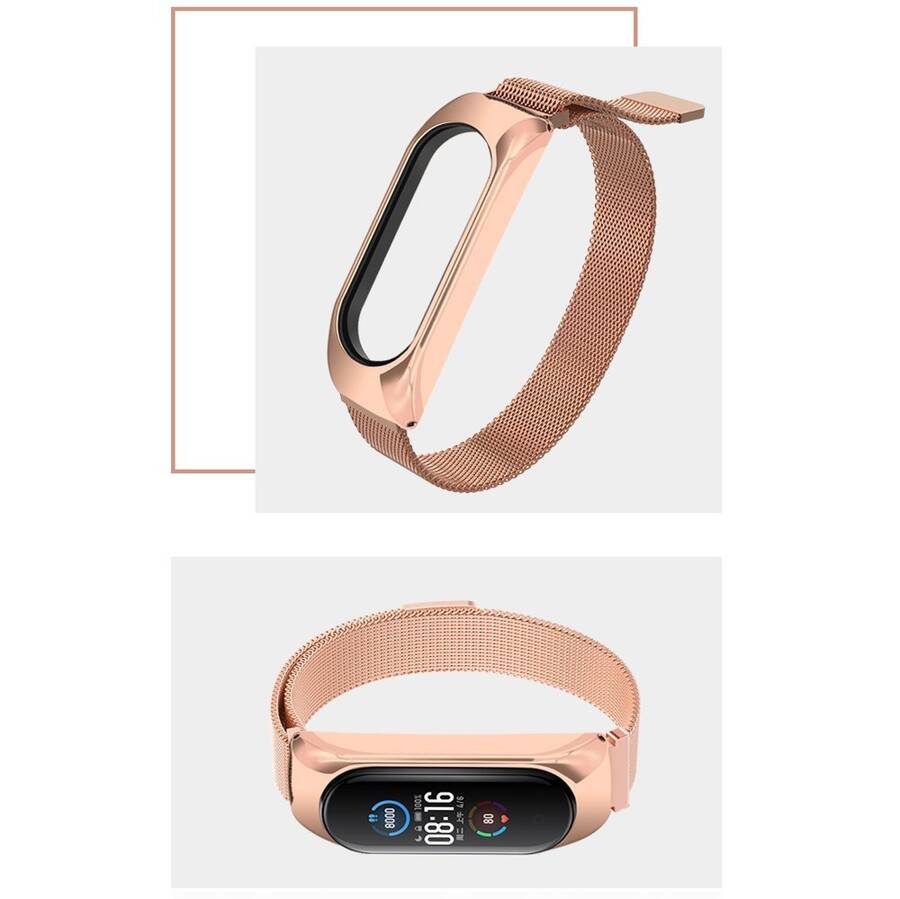 REPLACEMENT METAL WRISTBAND MAGNETIC BRACELET STRAP FOR XIAOMI MI BAND 6 / MI BAND 5 / MI BAND 4 / MI BAND 3 GOLD PINK
