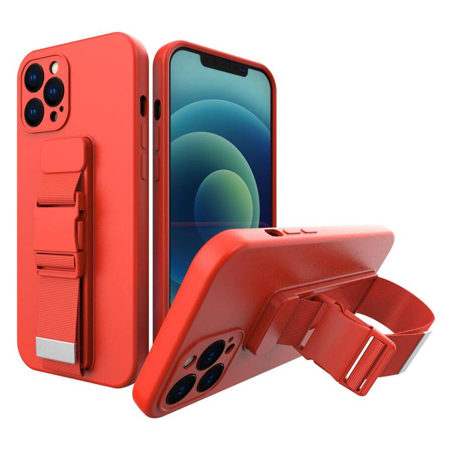 ROPE CASE GEL TPU AIRBAG CASE COVER WITH LANYARD FOR IPHONE 12 MINI RED