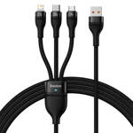 BASEUS FLASH SERIES Ⅱ ONE-FOR-THREE FAST CHARGING DATA CABLE USB TO M+L+C 100W 1.2M BLACK