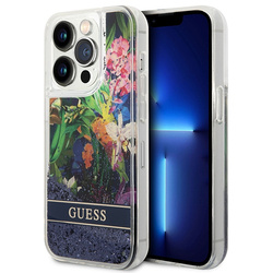 Guess GUHCP14XLFLSB iPhone 14 Pro Max 6,7" niebieski/blue hardcase Flower Liquid Glitter