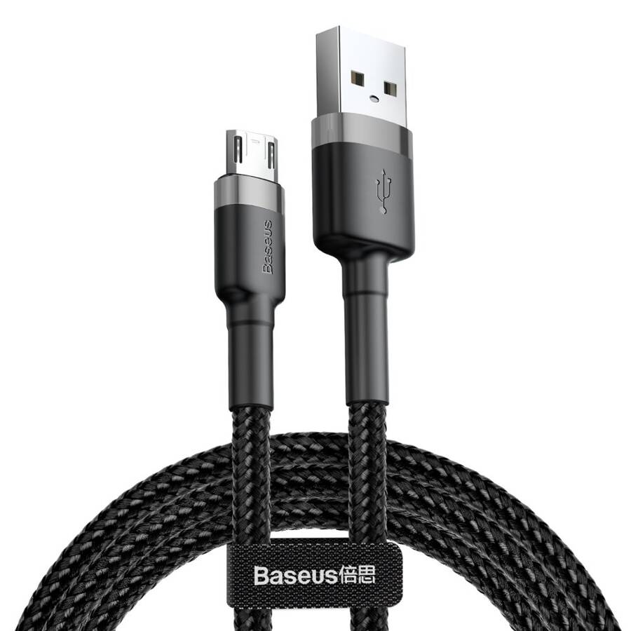 Baseus Cafule Cable wytrzymały nylonowy kabel przewód USB / micro USB 2A 3M czarno-szary (CAMKLF-HG1)