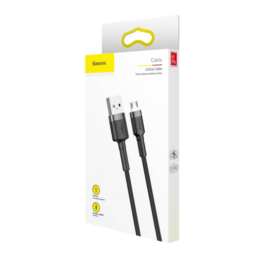 Baseus Cafule Cable wytrzymały nylonowy kabel przewód USB / micro USB QC3.0 2.4A 1M czarno-szary (CAMKLF-BG1)