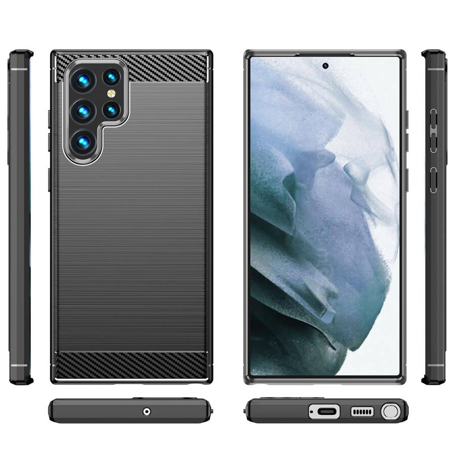 Carbon Case etui Samsung Galaxy S23 Ultra elastyczny silikonowy karbonowy pokrowiec czarne