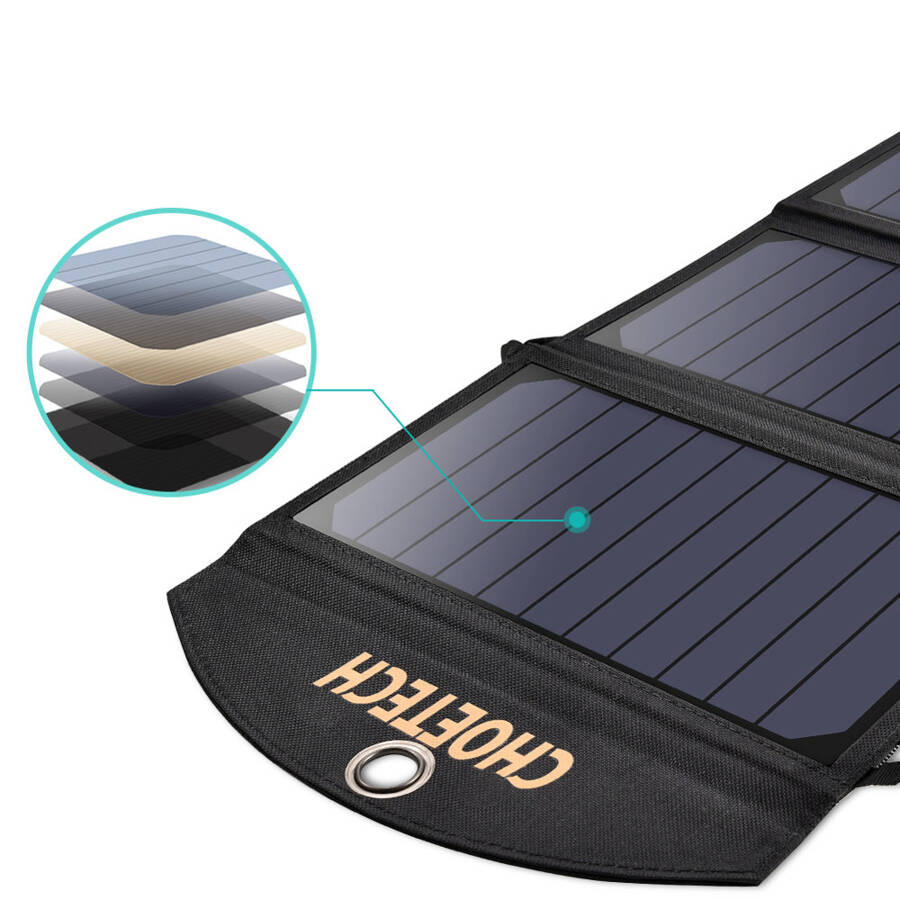 Choetech składana ładowarka solarna słoneczna fotowoltaiczna 19W 2x USB 2,4A czarny (SC001)