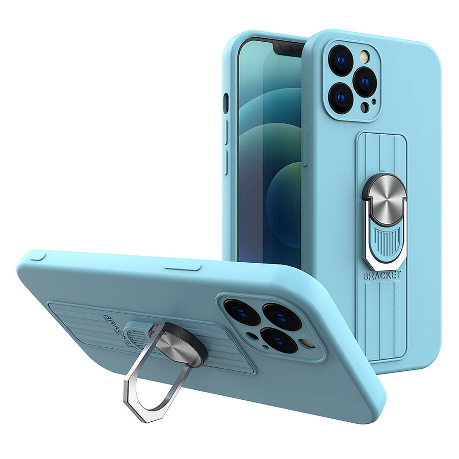 Ring Case silikonowe etui z uchwytem na palec i podstawką do iPhone 12 Pro Max jasnoniebieski
