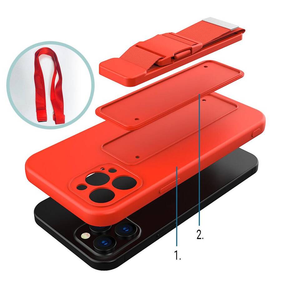 Rope case żelowe etui ze smyczą łańcuszkiem torebka smycz Xiaomi Redmi Note 9 Pro / Redmi Note 9S czerwony